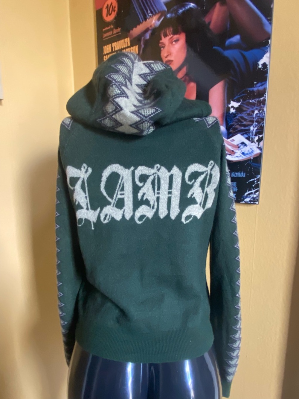 L.A.M.B Cashmere Hoodie Rare Y2K Gothic Logo Gwen Stefani Archive Green Sweater